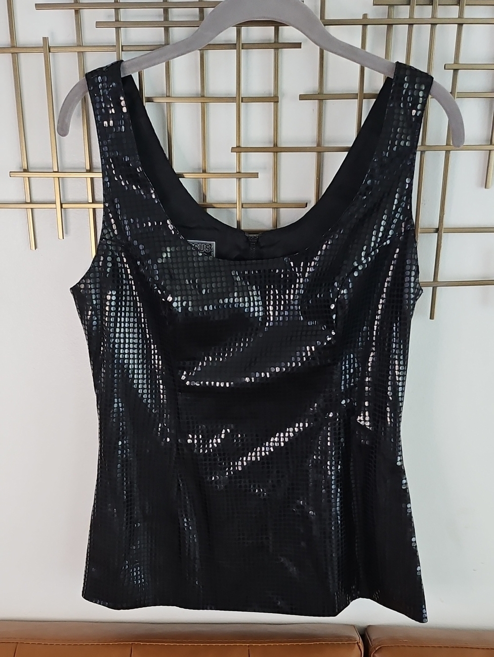 M- Versus by Versace- Black Sequin Scoop Neck Tank Top